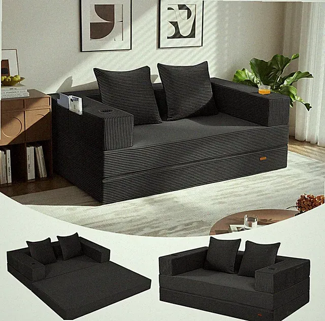 4-in-1 Convertible Futon Sofa Bed - Space-Saving Black Loveseat