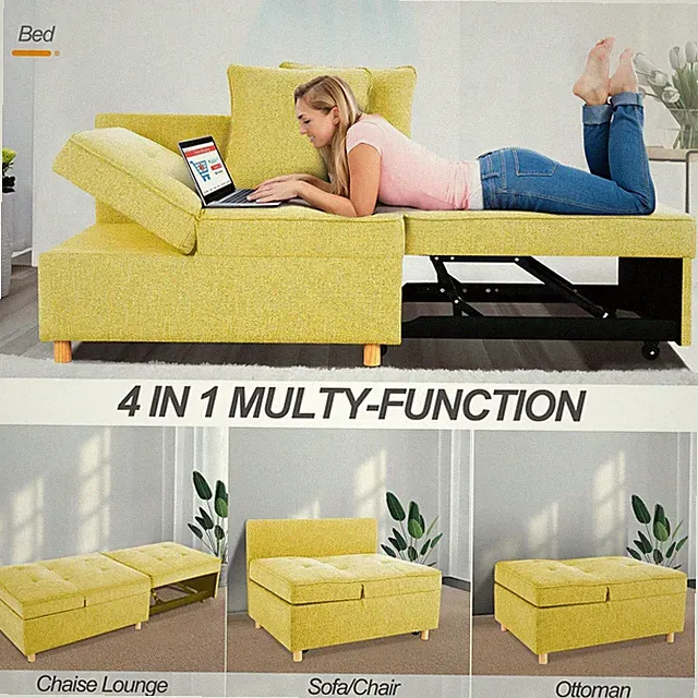 4-in-1 Convertible Sleeper Sofa 71" Linen Fabric Single Recliner for Small Space