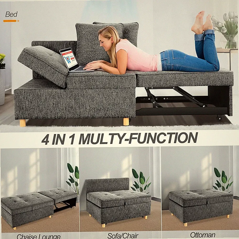 4-in-1 Convertible Sleeper Sofa Bed Couch Pull out Futon Sofas Recliner Couches