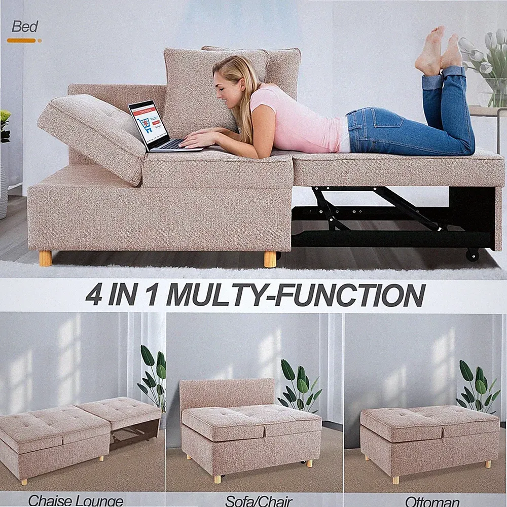 4-in-1 Convertible Sleeper Sofa Bed Couch Pull out Futon Sofas Recliner Couches