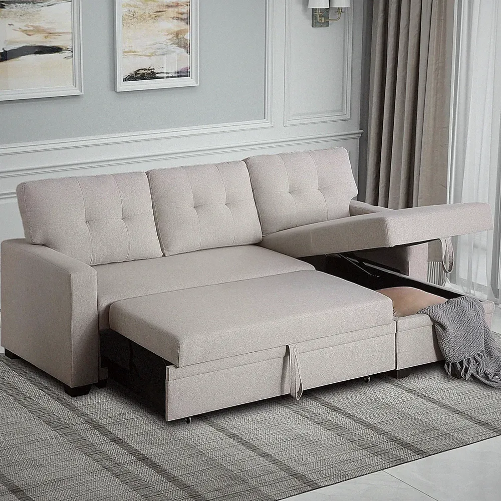 4-in-1 Convertible Sleeper Sofa Bed with Storage & Reversible Chaise