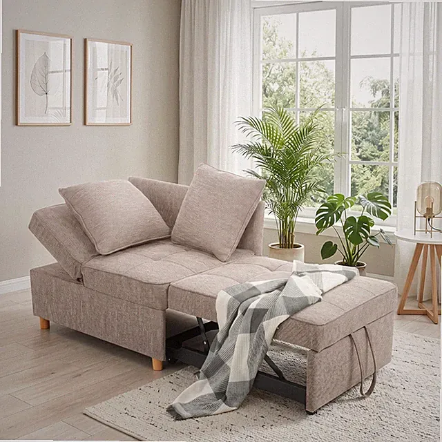 4 in 1 Convertible Sleeper Sofa Pull Out Bed Loveseat Couch Adjustable Backrest