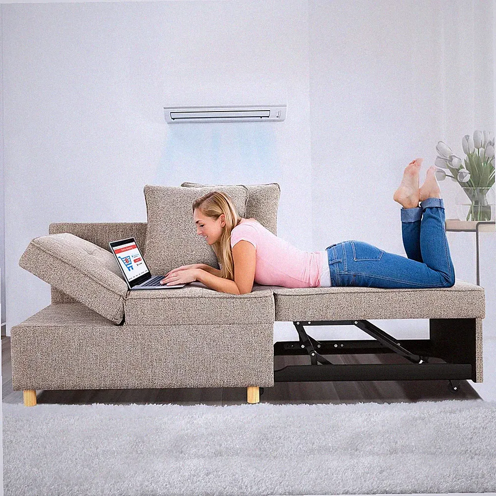 4-in-1 Convertible Sofa Bed Chair with 5 Adjustable Positions, Brown Grey