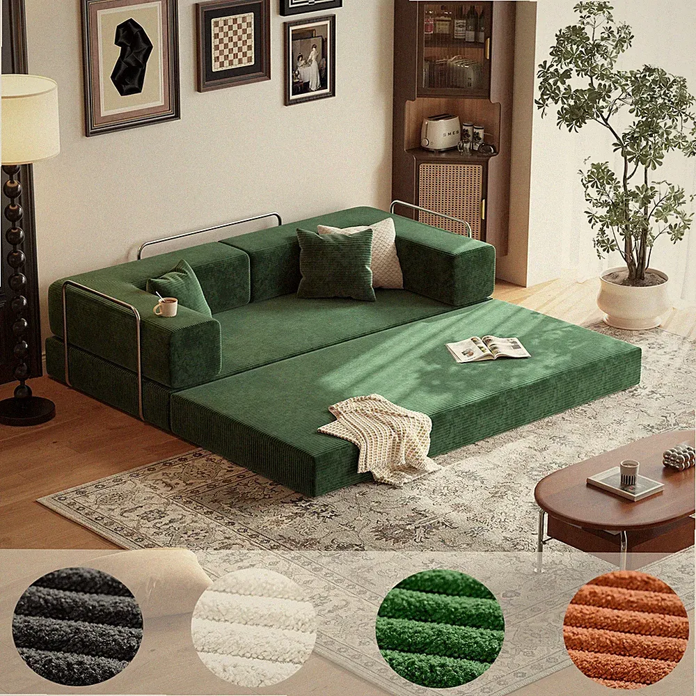 4 in 1 Convertible Sofa Bed Couch Corduroy Modular Sofa for Living Room Bedroom