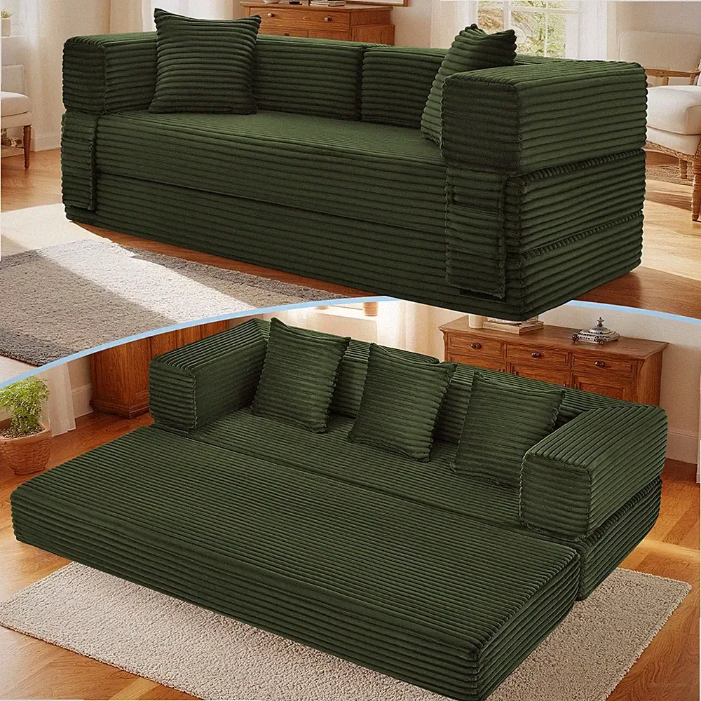 4-in-1 Convertible Sofa Bed, Folding Floor Couch Pull Out Couch Bed with Pillows