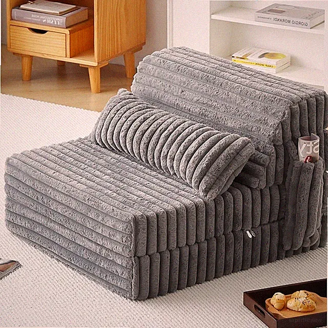 4-in-1 Convertible Sofa Bed in Corduroy Grey: Comfort & Style for Any Space