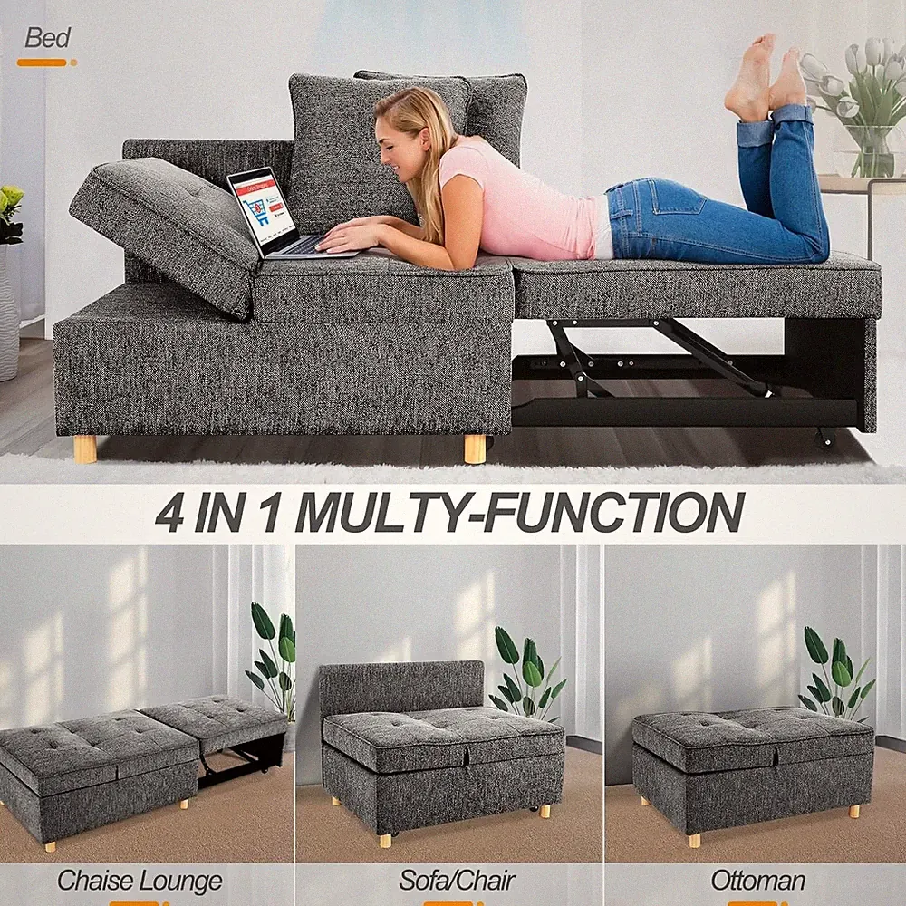 4-in-1 Convertible Sofa Bed Linen Loveseat Sofa Couch Sleeper Sofa for Home Gift