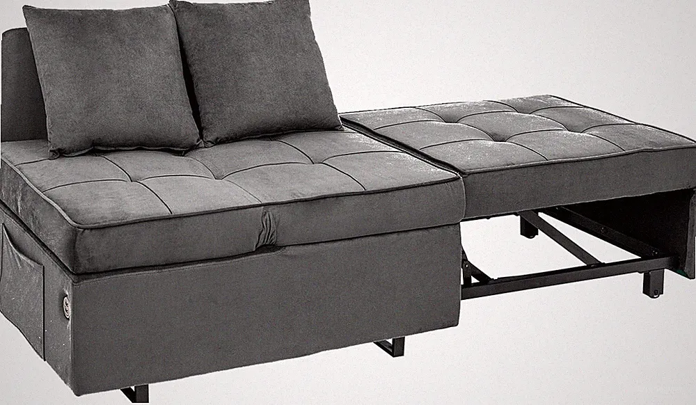 4-in-1 Convertible Sofa Bed with USB Ports, Adjustable Backrest, Light Grey