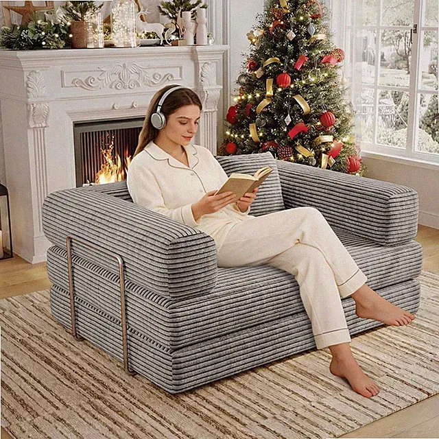 4 in 1 Convertible Sofas Boneless Couches w/ 2 Pillow Modern Corduroy Futon US