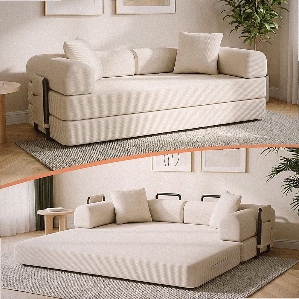 4-in-1 Folding Convertible Sofa Bed,Corduroy Boneless Couch with Pull Out Bed