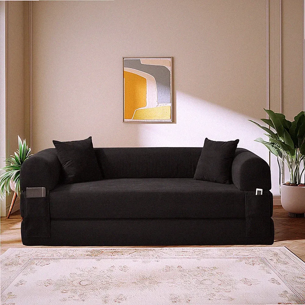 4-in-1 Folding Convertible Sofa Bed,Corduroy Boneless Couch with Pull Out Bed