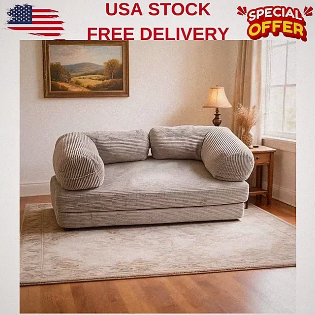 4-in-1 Folding Convertible Sofa Bed,Corduroy Cloud Floor Couch with Foam Backres