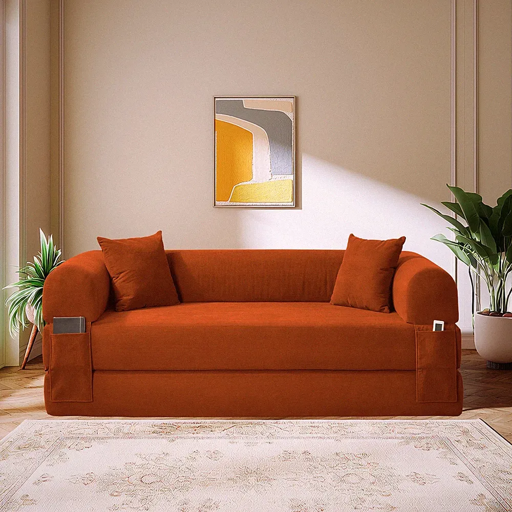 4-in-1 Folding Convertible Sofa Bed,Corduroy Floor Couch Futon with Pull Out Bed