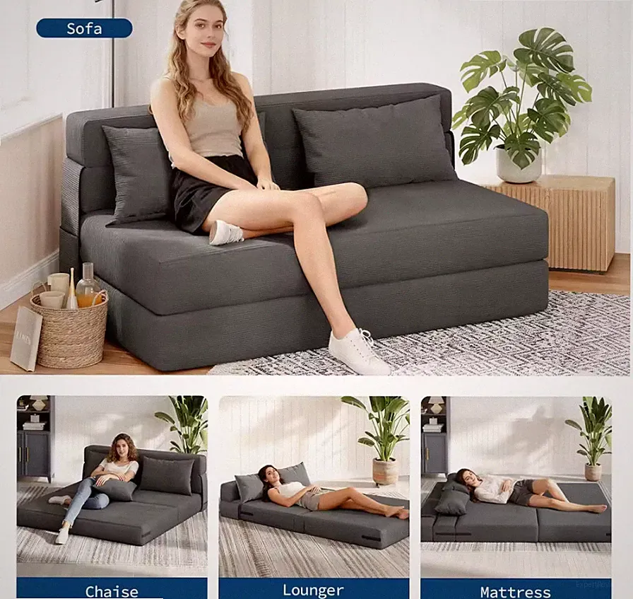4-in-1 Folding Sofa Bed Convertible Sleeper Soft Corduroy Loveseat Couch
