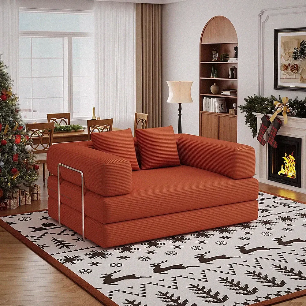 4-in-1 Folding Sofa Bed - Portable Lounger & Futon Chair for Living Room, Orange