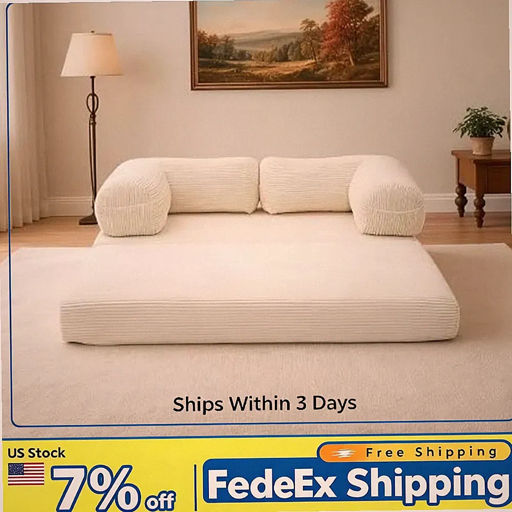 4-in-1 Modular Convertible Futon Loveseat Sleeper Sofa Bed, Corduroy, Foldable