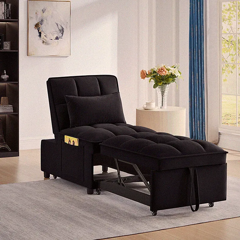4-in-1 Multi-Function Single Sofa Bed, Sleeper Sofa Pull Out Couch Bed w/Pillows