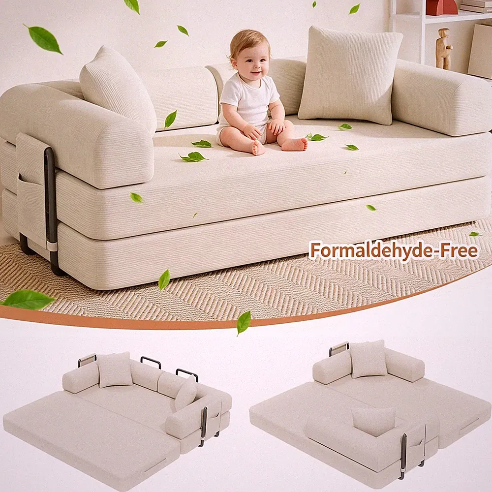 4 in 1 Sofa Bed 80 Inch Convertible Sleeper Sofa with Pull Out Bed Couch Pillows