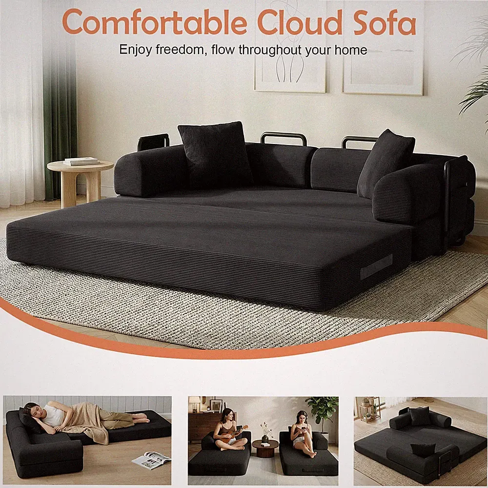 4 in 1 Sofa Bed 80" King Convertible Sleeper Sofa w/ Pull Out Bed Couch Pillows