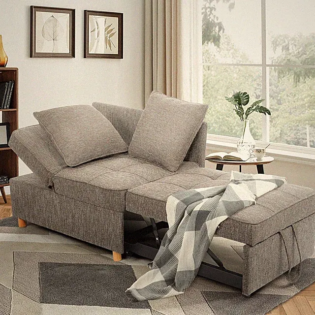 4-in-1 Sofa Bed Chair, Convertible Chair Linen Fabric loveseat+2 Throw Pillows✨
