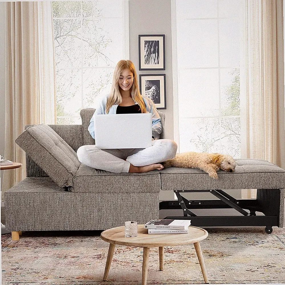 4-in-1 Sofa Bed Couch Sleeper Convertible Pull-Out Bed Couch With 2 Throw Pillow
