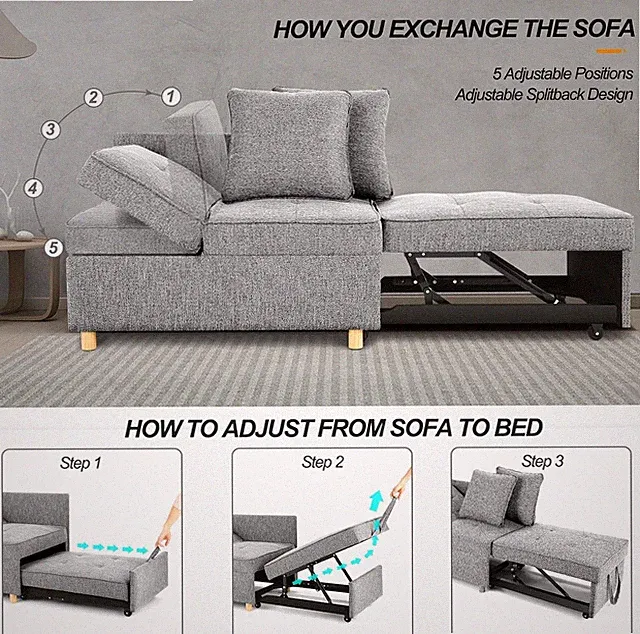 4-in-1 Sturdy Frame&Breathable Fabric Sofa Loveseat Couch 5 Adjustable Backrest@