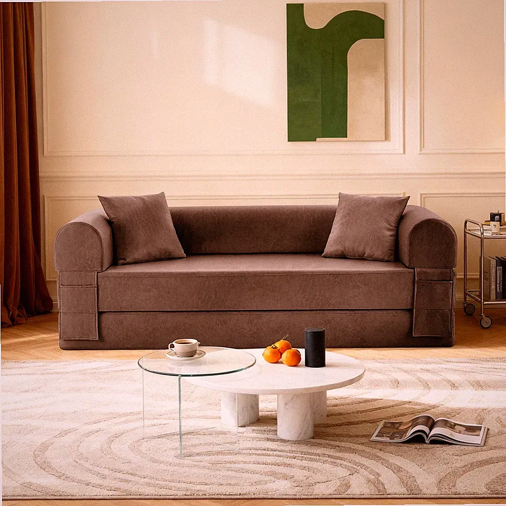 4-in 1Convertible Sofa Bed,Modern Faux Leather Sofa Pull Out Folding Floor Couch