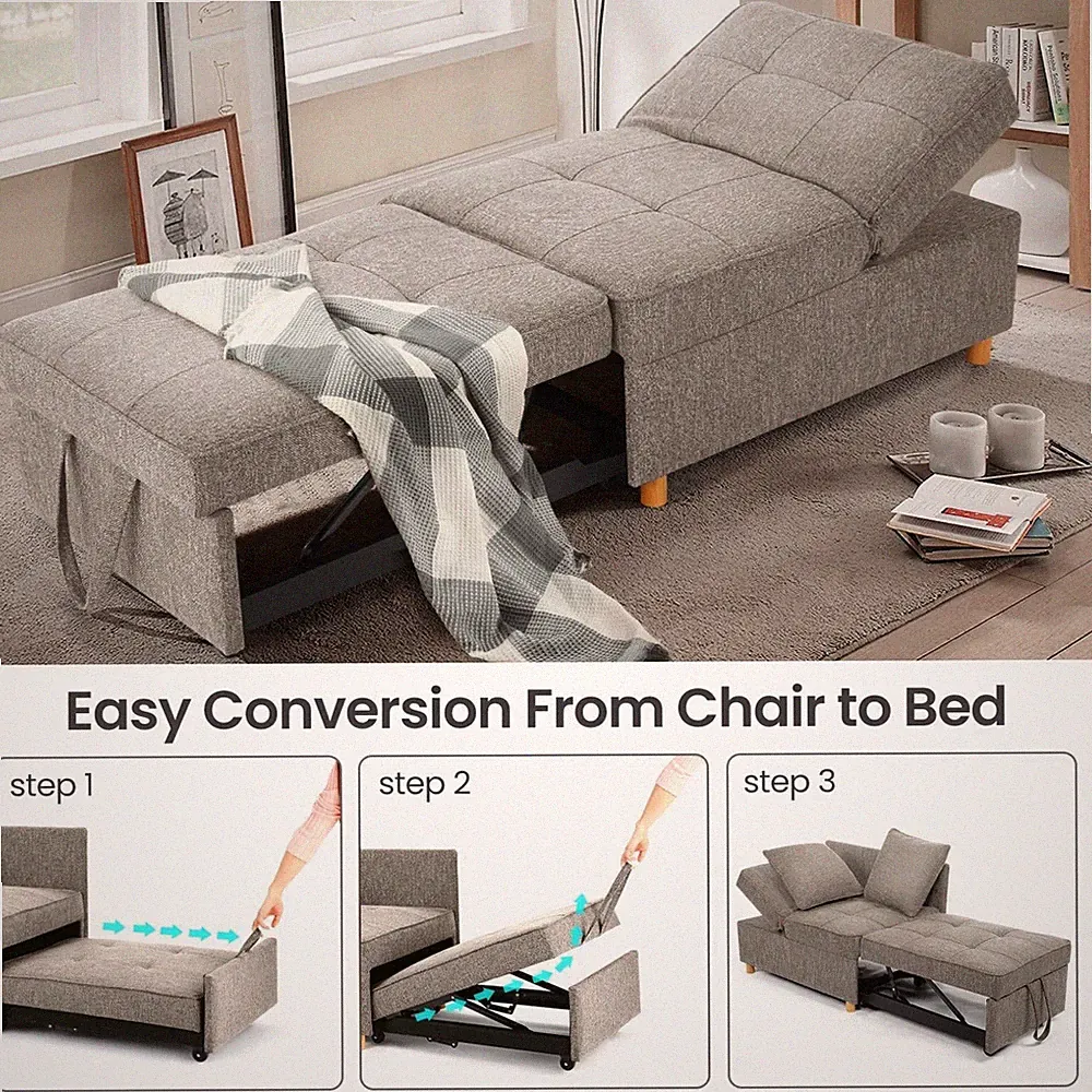 4 in1 Folding Ottoman Sofa Bed Chair Sleeper Sofa Adjustable Backrest 2 Pillows✨
