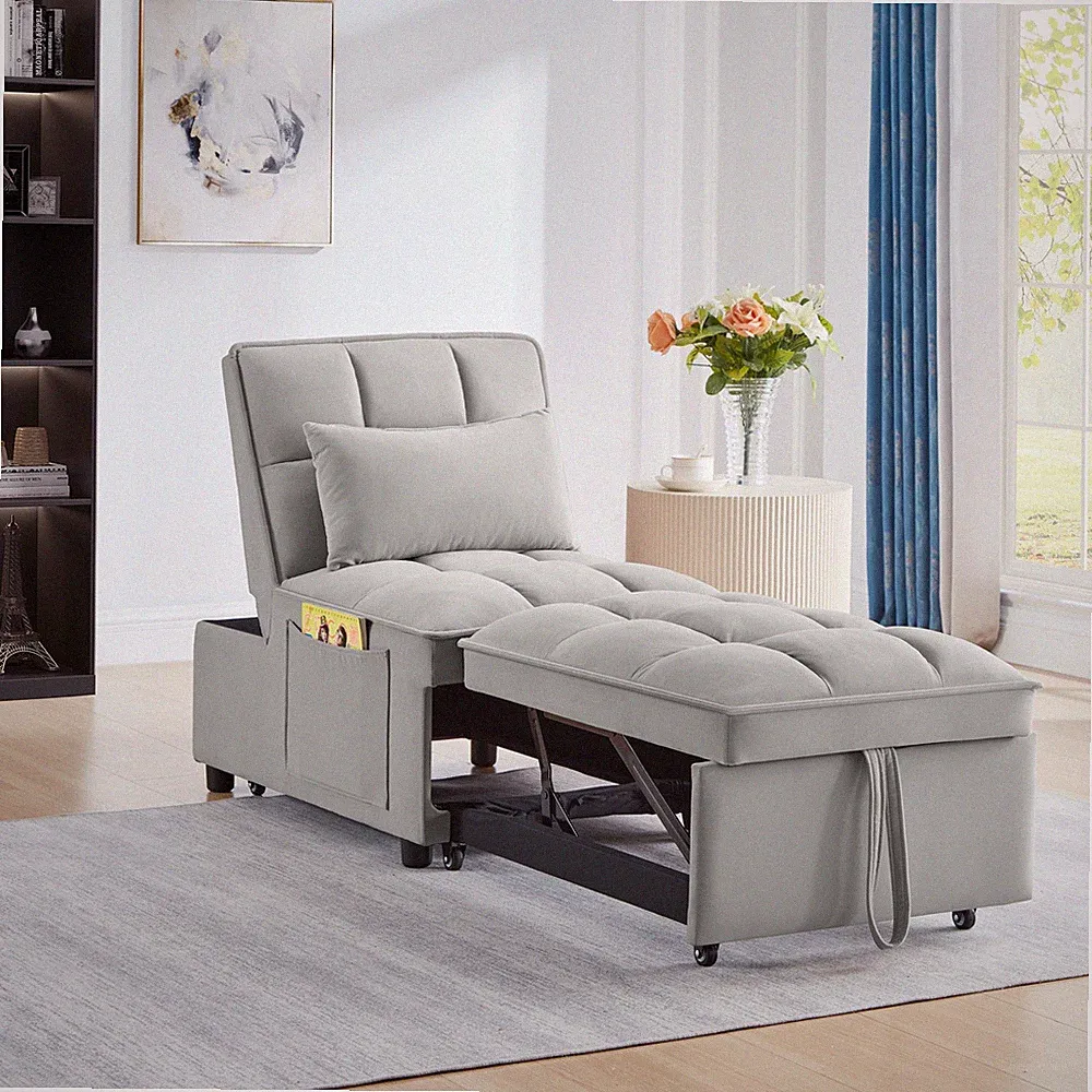 4 in1 Multi-Function Single Sofa Bed w/Storage Pockets,Tufted Single Pull-out S