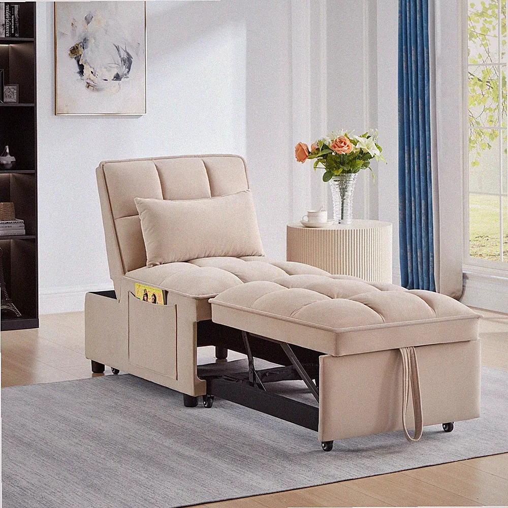 4 in1 Multi-Function Single Sofa Bed w/Storage Pockets,Tufted Single Pull-out So