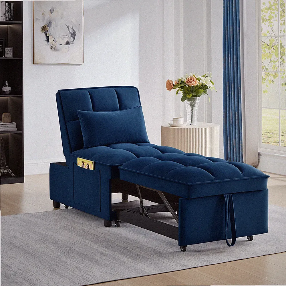 4 in1 Multi-Function Single Sofa Bed with Storage Pockets,Tufted Single Pull