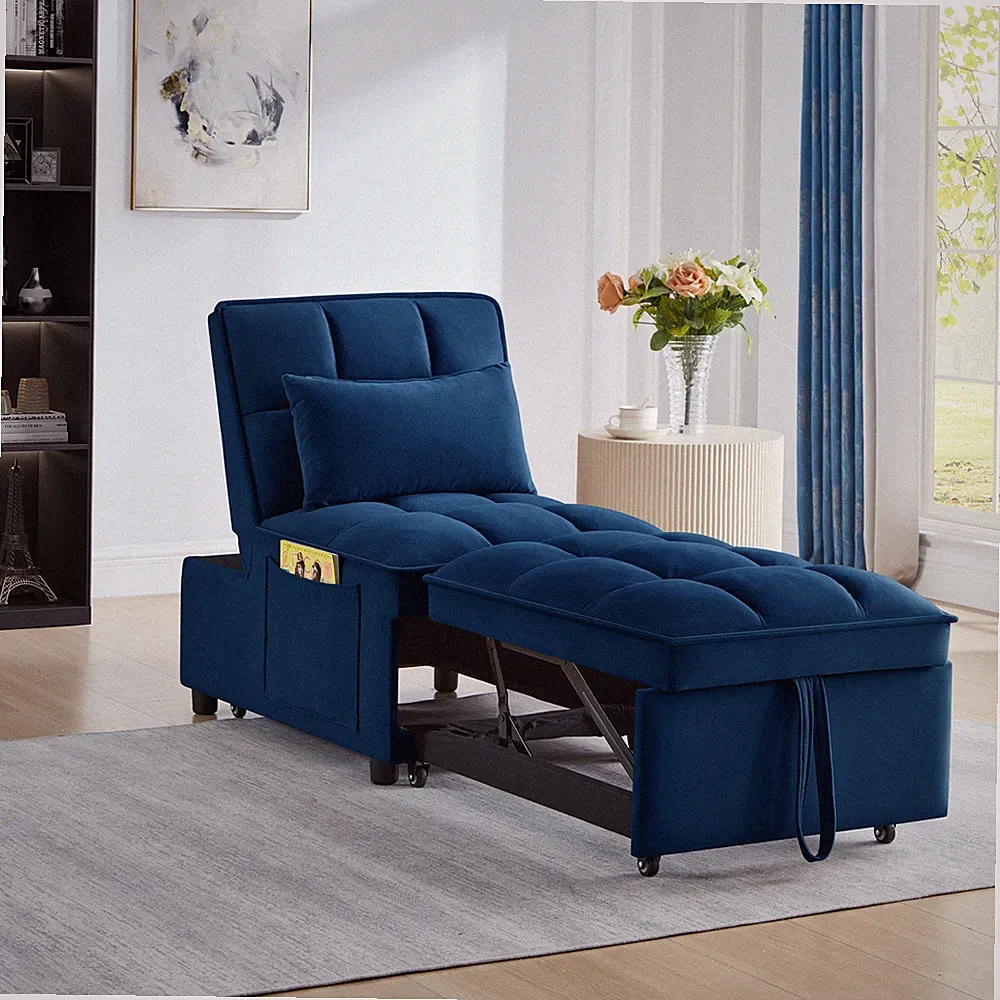 4 in1 Multi-Function Single Sofa Bed with Storage Pockets,Tufted Single Pull