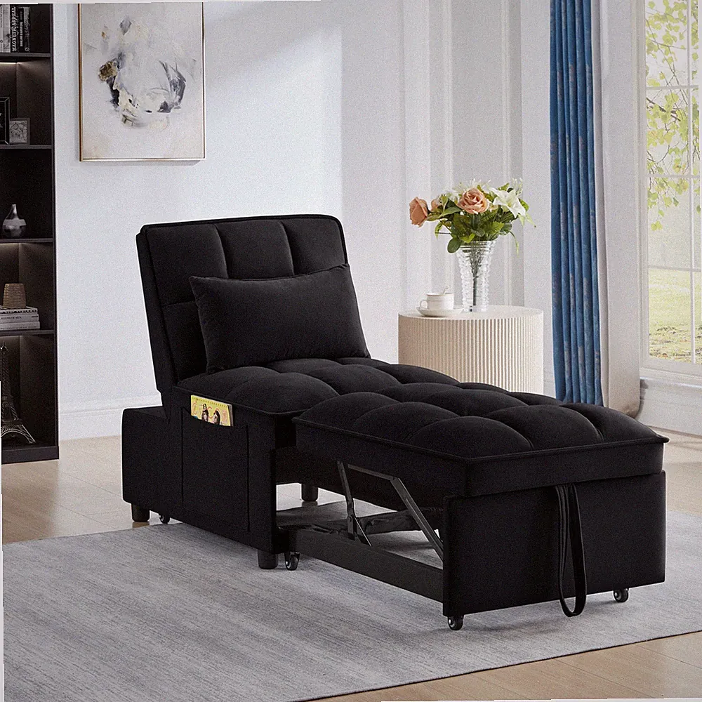 4 in1 Multi-Function Single Sofa Bed with Storage Pockets,Tufted Single Pull-o