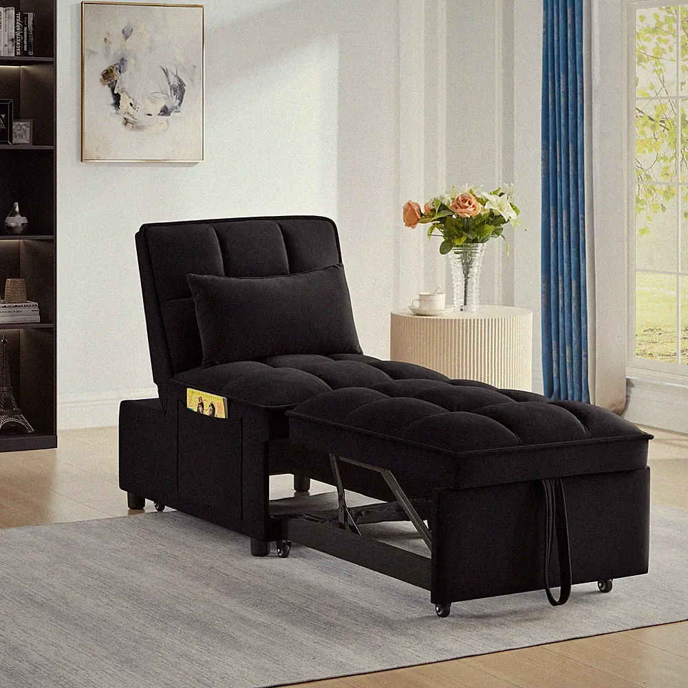 4 in1 Multi-Function Single Sofa Bed with Storage Pockets,Tufted Single Pull-o