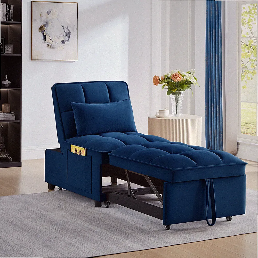 4 in1 Multi-Function Single Sofa Bed with Storage Pockets,Tufted Single Pull-ou