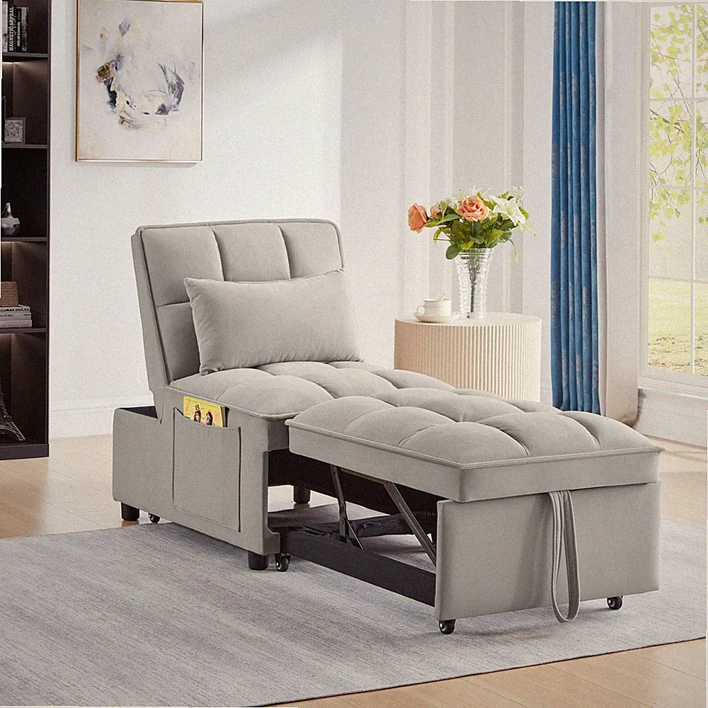 4 in1 Multi-Function Single Sofa Bed with Storage Pockets,Tufted Single Pull-ou