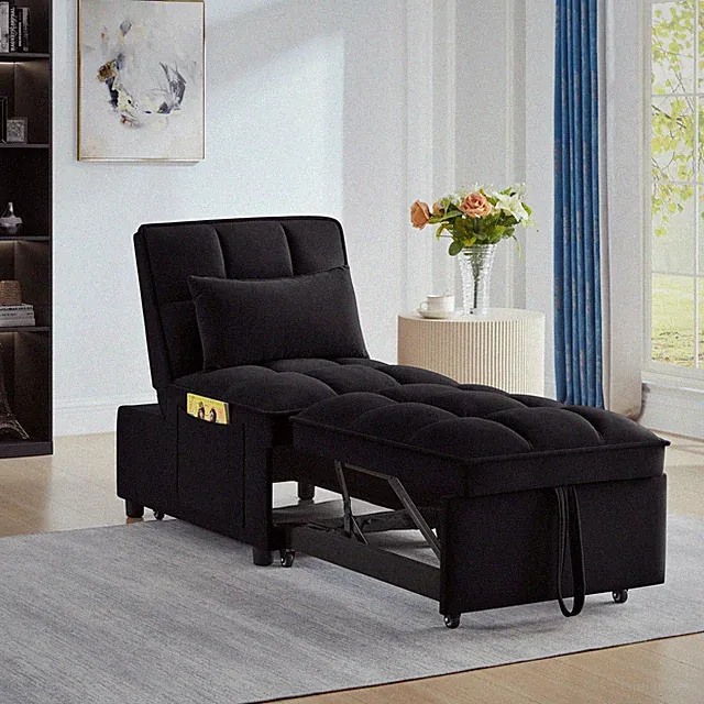 4 in1 Multi-Function Single Sofa Bed with Storage Pockets,Tufted Single Pull-out