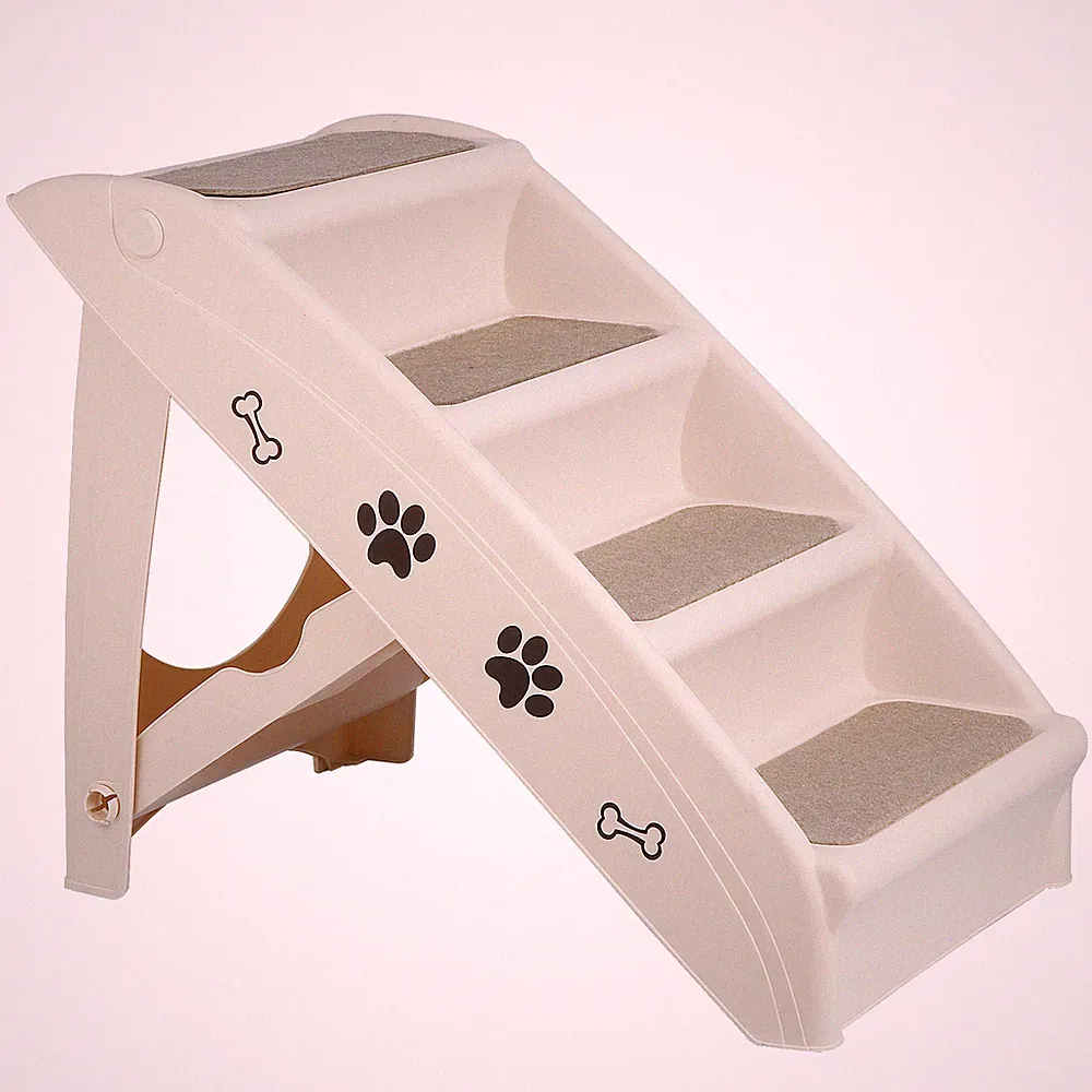 4 Non-slip Steps Foldable Dog Ladder w/ Support Frame Pet Stairs for Sofa Bed