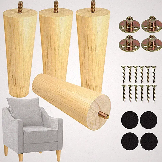 4 Pack 6 Inch Round Wooden Furniture Legs for Sofa Couch Armchair Cabinet
