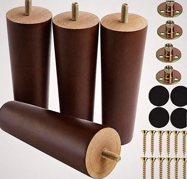 4 Pack 6" Round Solid Brown Wood Furniture Couch Bed TV Stand Cabinet Legs