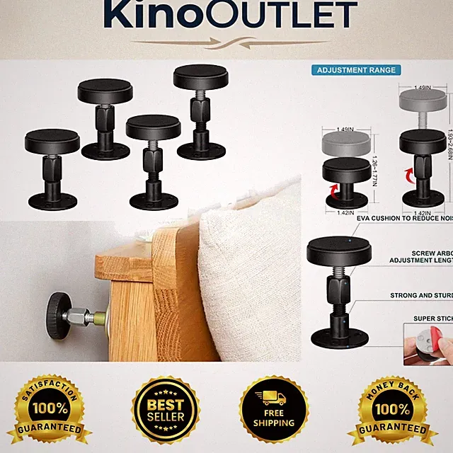 4-Pack Adjustable Headboard Stabilizers: Black Anti-Shake Tool for Beds & Sofas