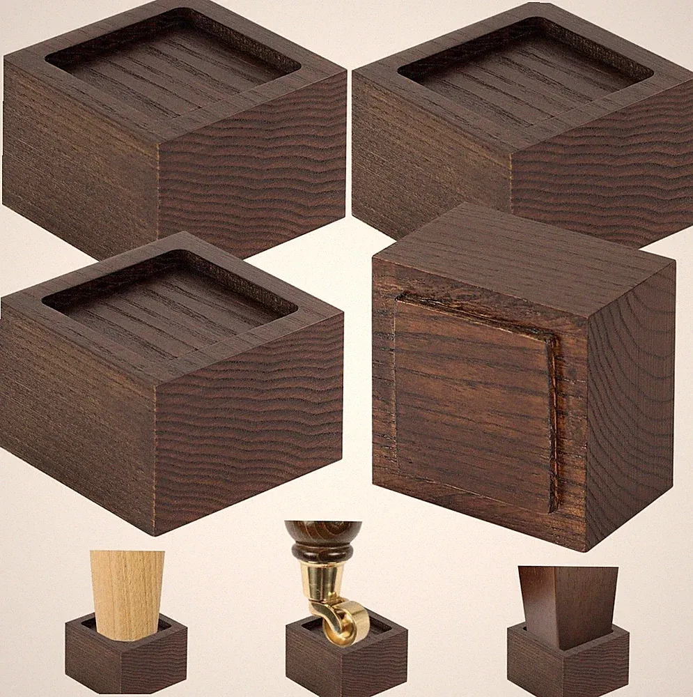 4 Pack Bed Risers Solid Oak Wood 2 Inch Lift Walnut Color Non Slip Furniture