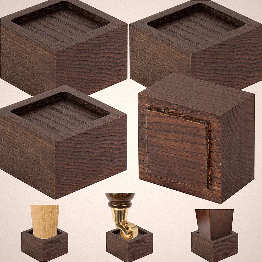 4 Pack Bed Risers Solid Oak Wood 2 Inch Lift Walnut Color Non Slip Furniture