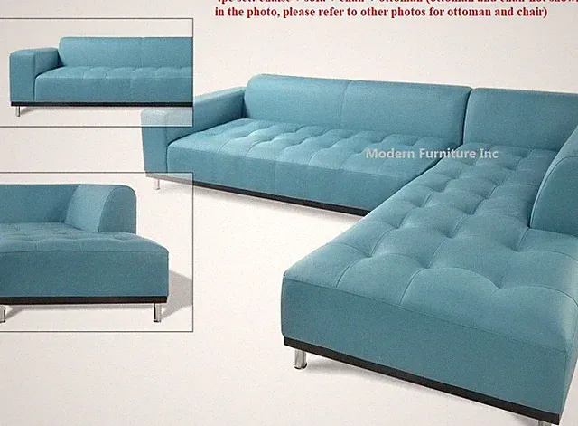 4 PC chaise sofa chair ottoman modern blue Leather Sectional Sofa #1707