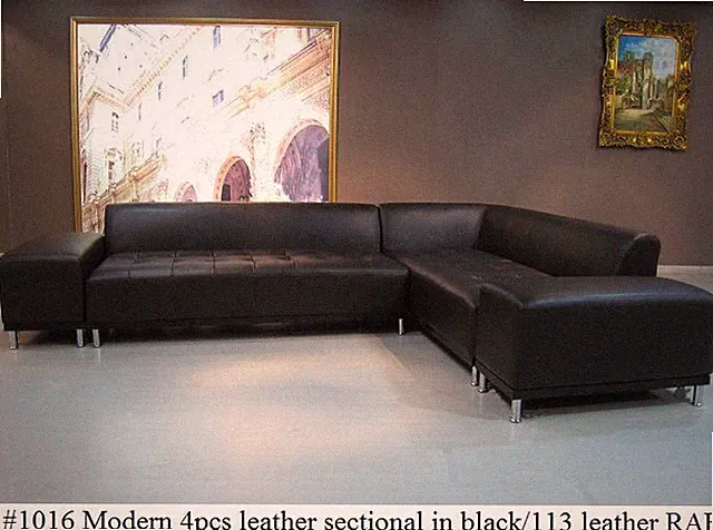 4 PC Modern contemporary black Leather Sectional Sofa w/ Detachable Arms #1016