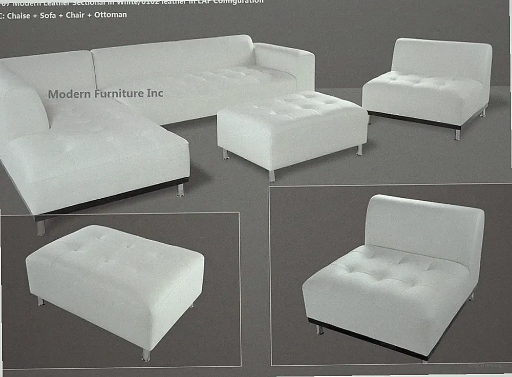 4 PC Modern Contemporary classic design white Leather Sectional Sofa #1707