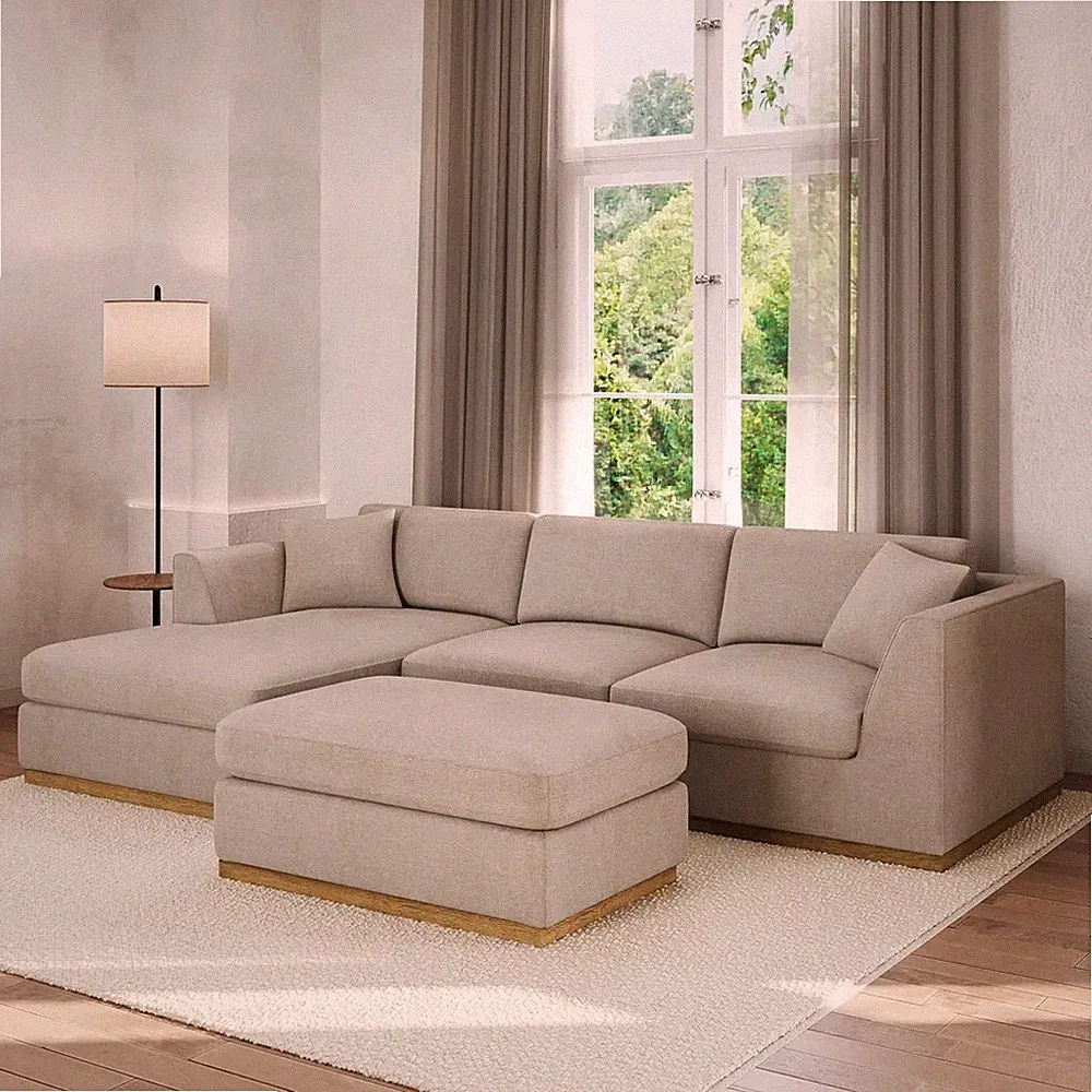 4-pc Sectional Sofa Deep Seating Comfort Reversible Chaise Loose Cushions BEIGE
