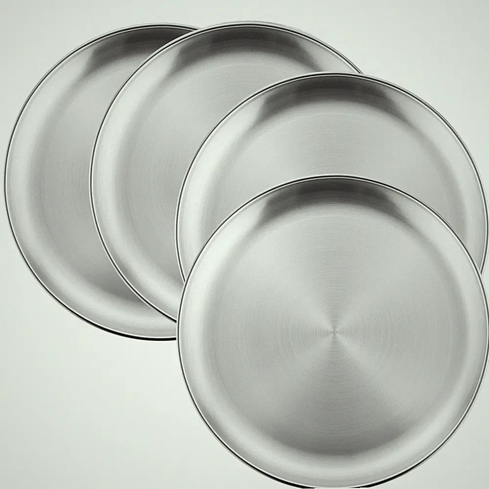 4 PCS 18/8 Stainless Steel Plates 10 Inch Dinner Dishes For Kids