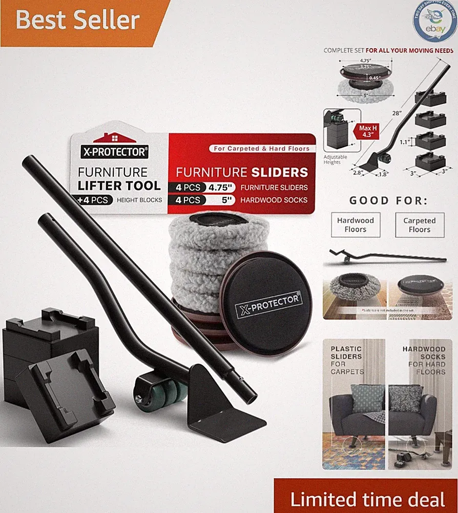 4 PCS 5-Inch Reusable Sliders with Furniture Lifter - Effortless Moving Solution