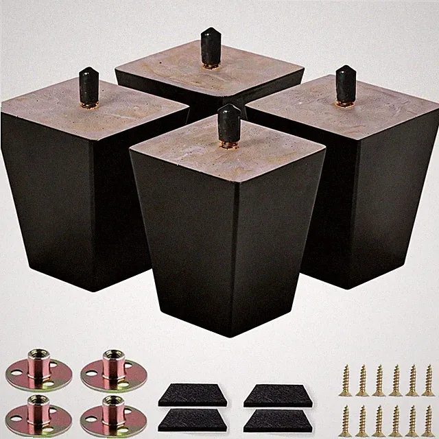 4 PCS Black Wood Sofa Furniture Legs 5 Inch Square Bed Feet Replacement Stand